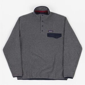 PATAGONIA Synchilla Snap-T Fleece Gray + Navy Pullover Women’s M | EUC